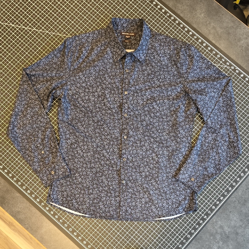 2XL Michael Kors Navy Floral Button Down Shirt - Very Tailored - See Photos